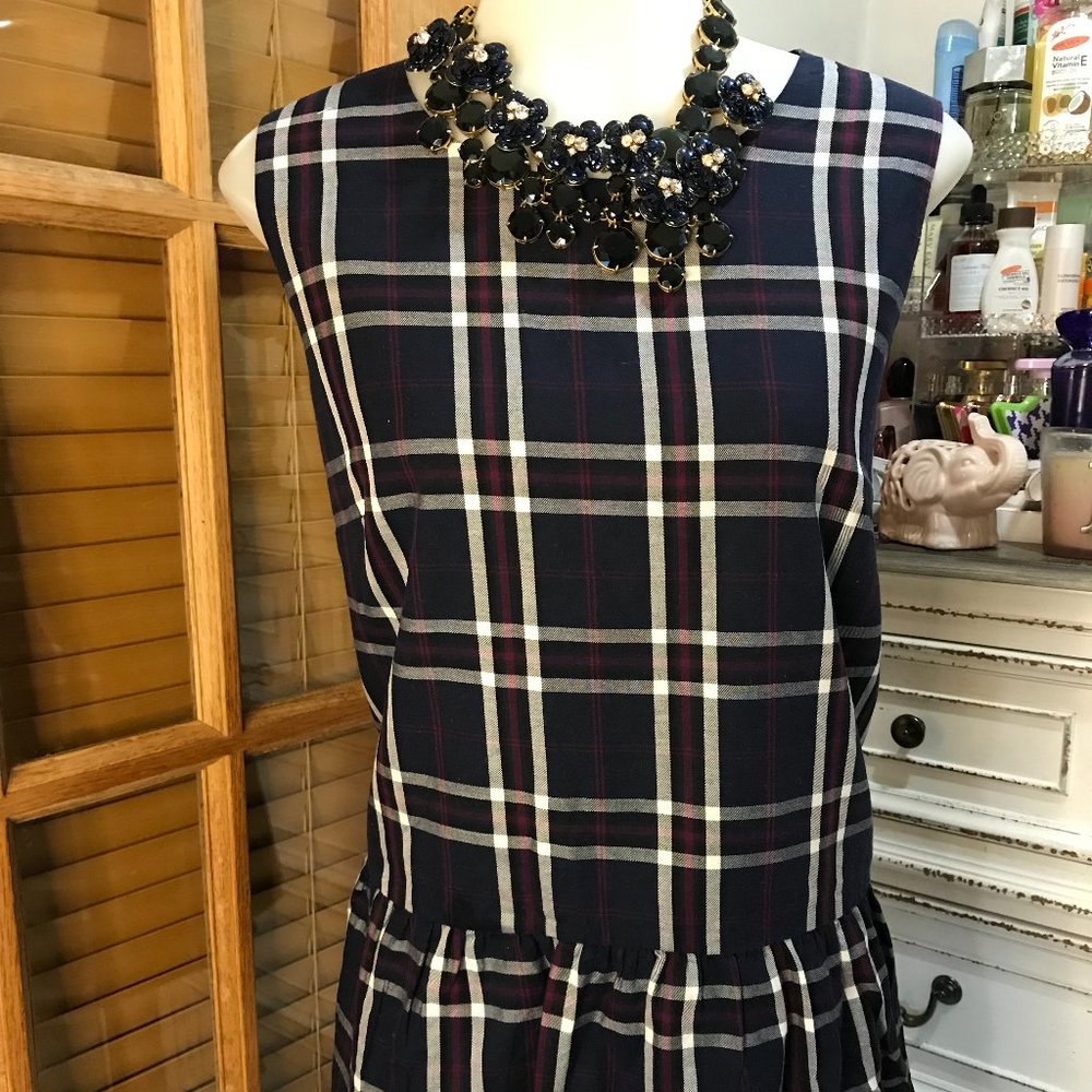 Excellent Condition Blue Plaid Top with Ribbon Tie  Closer  Size M-L By Halogen